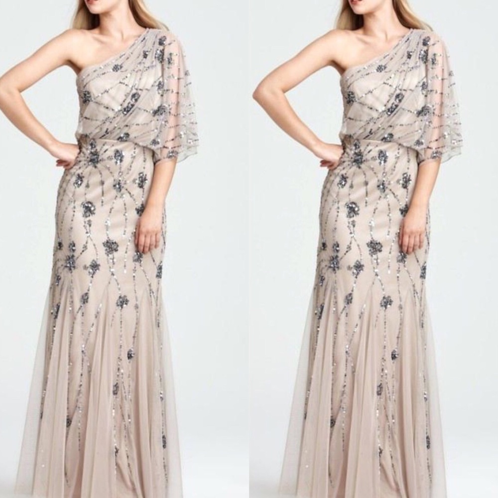 Adrianna Papell nude long dress one shoulder - Picture 2 of 8